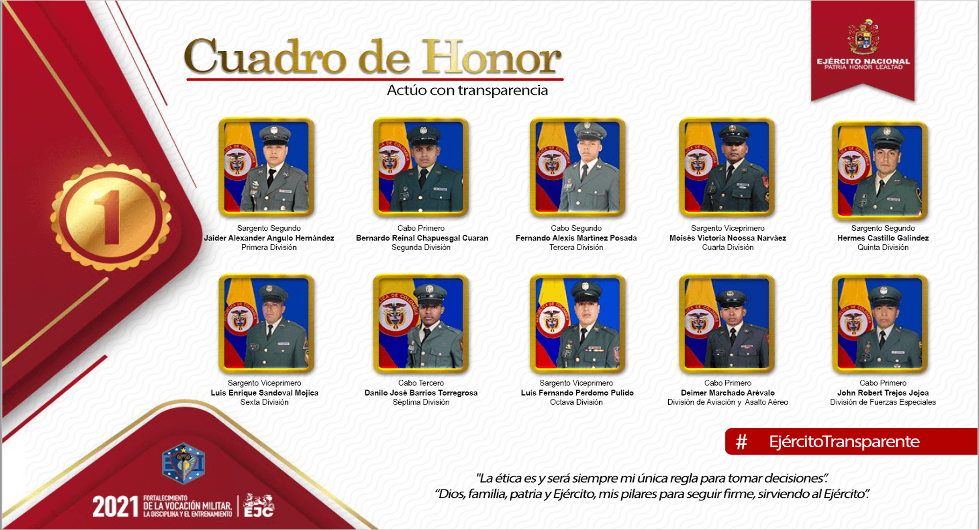 Cuadro de Honor de Suboficiales DANTE - Octubre