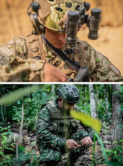 ¡Ampliación! Cuidados uniforme Camaleón en el área de operaciones