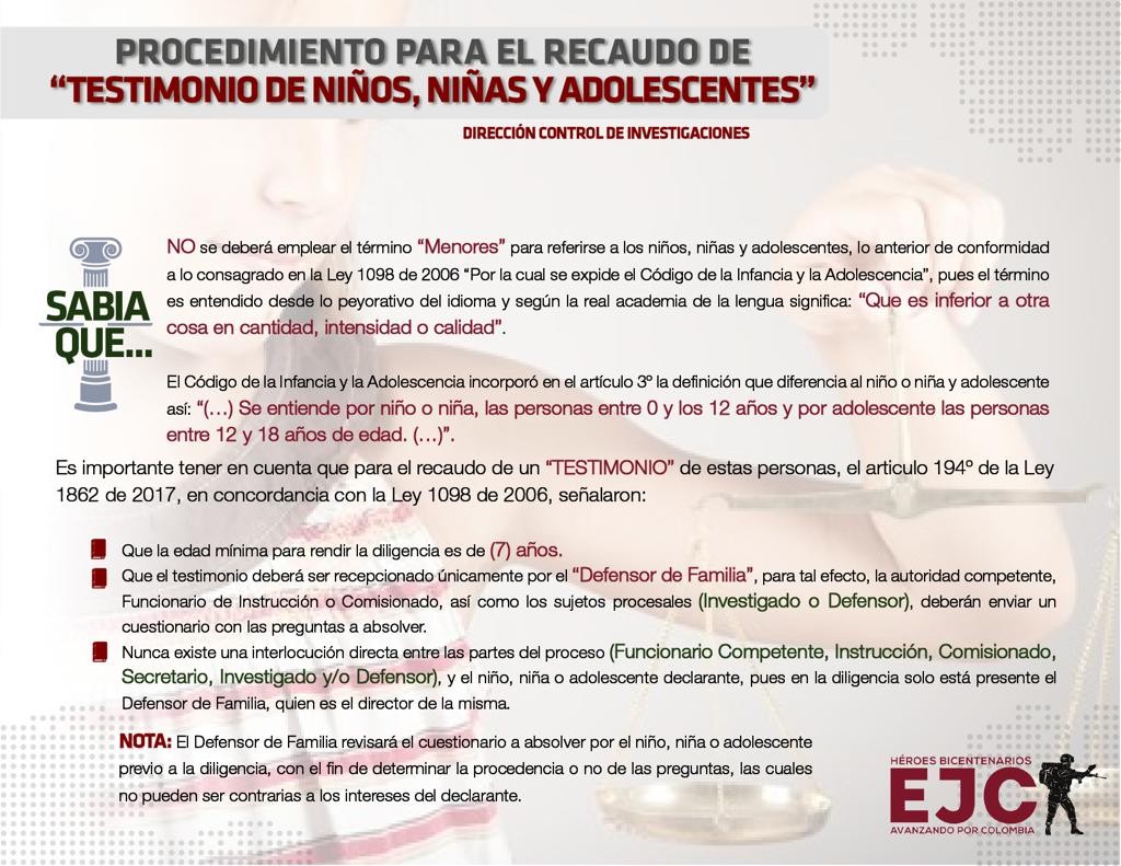 30. Del procedimiento para el recaudo de testimonio de niños, niña y adolecentes