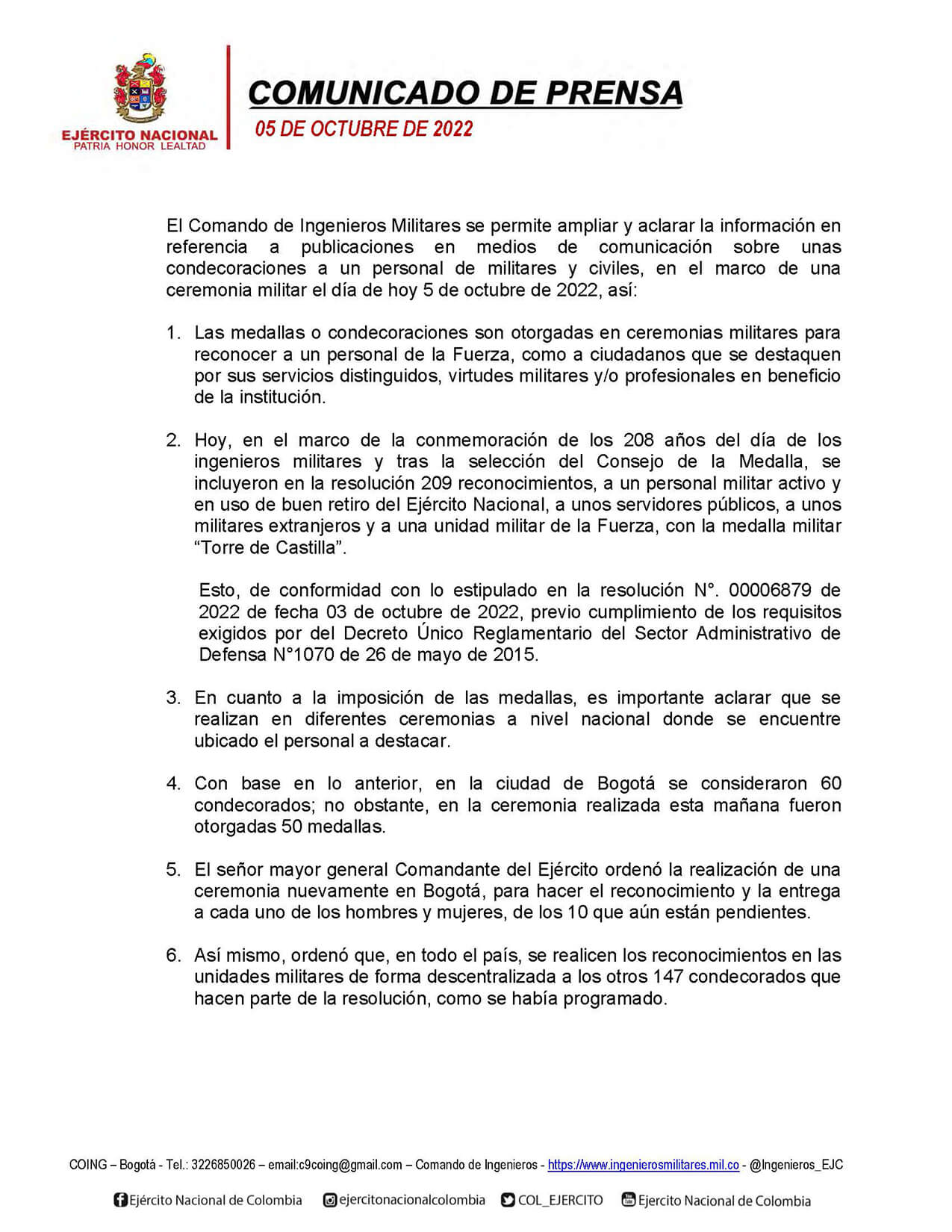 COMUNICADO DE PRENSA