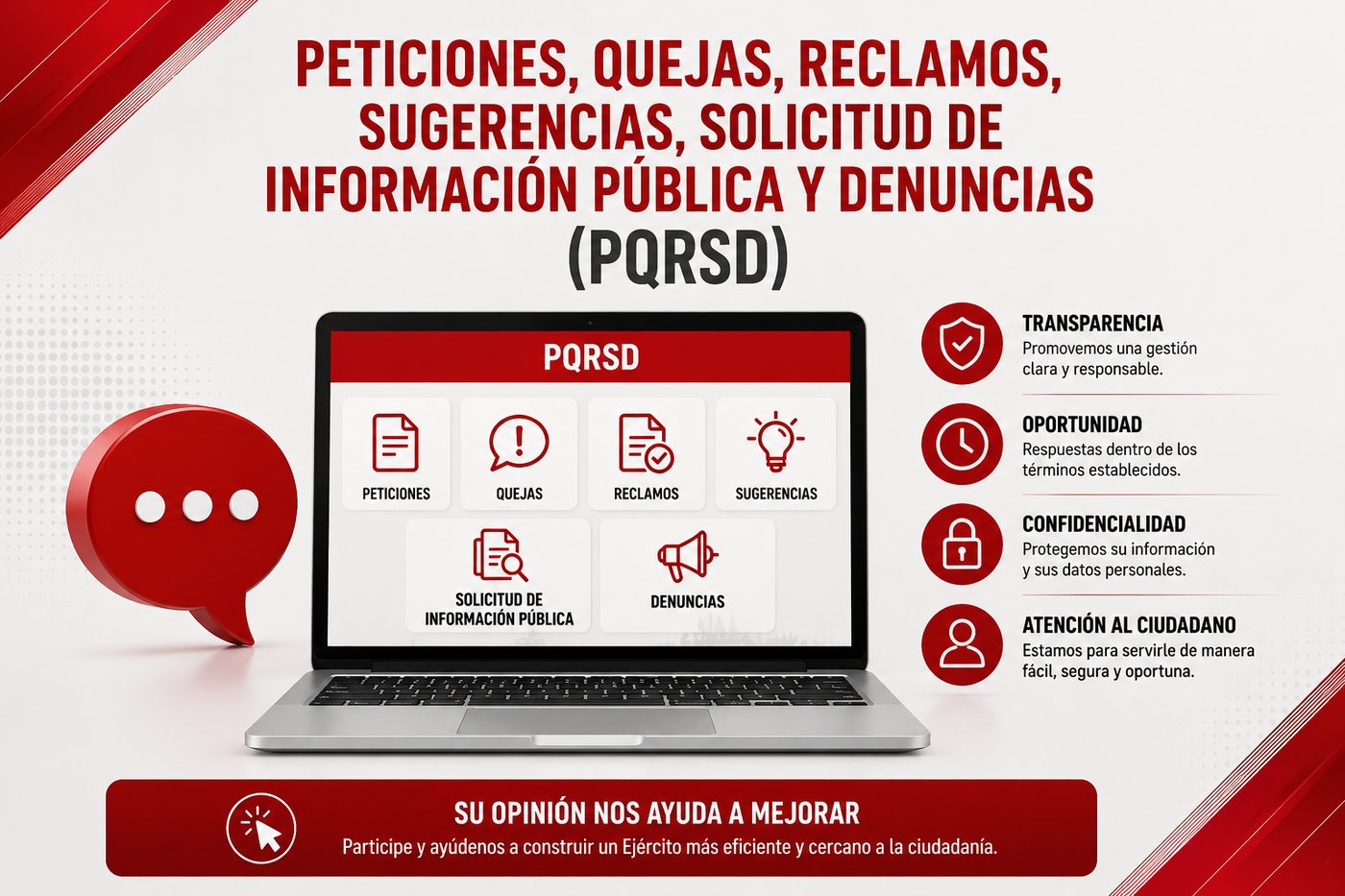 Peticiones, quejas, reclamos, sugerencias, solicitud de información pública y denuncias (PQRSD)
