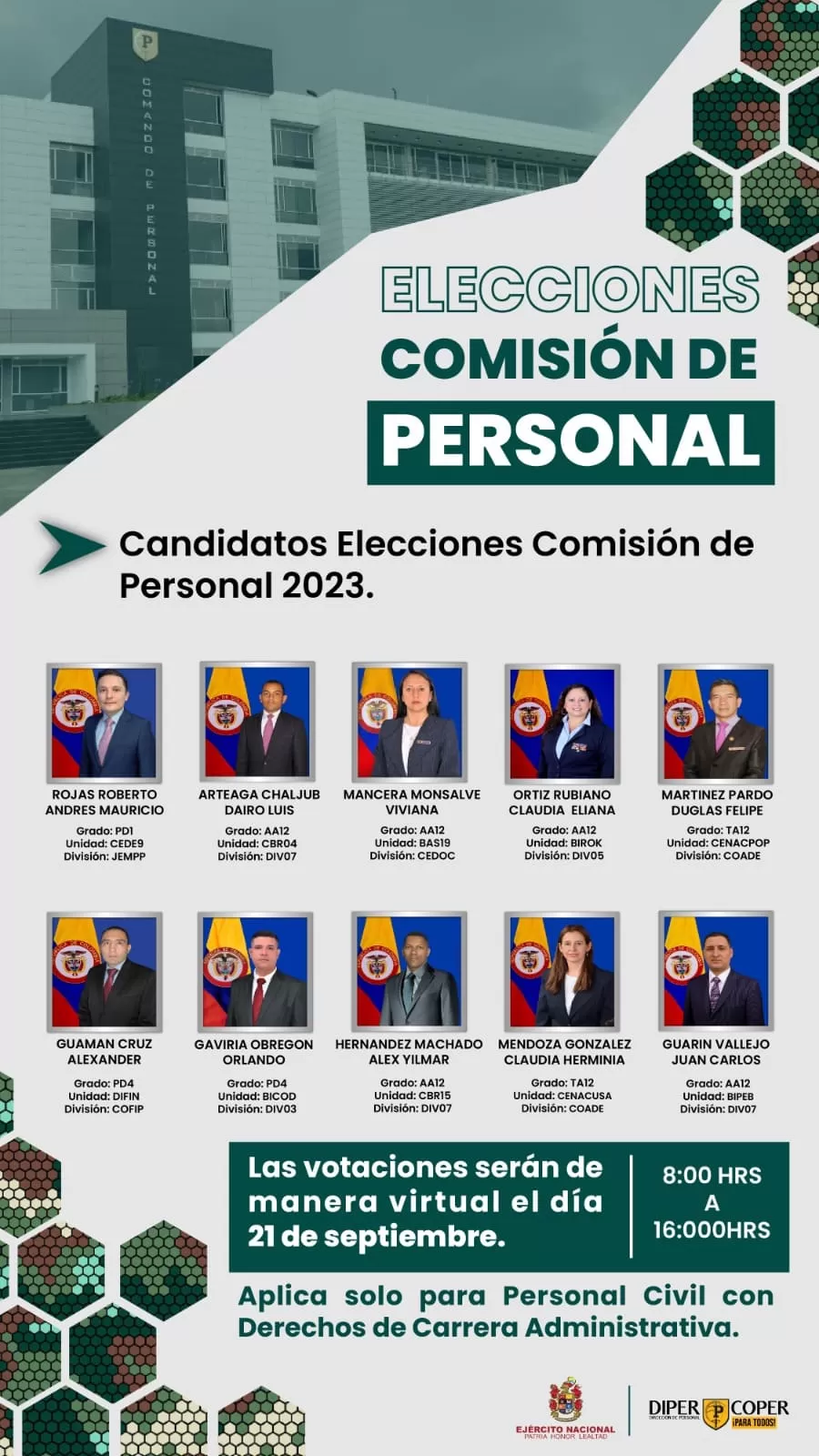 Personal civil de planta, los invitamos a las elecciones Comisión de Personal.