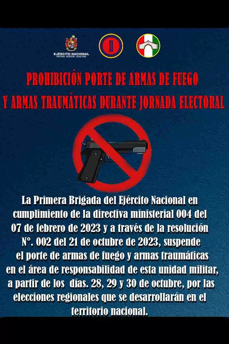 En Boyacá se prohíbe el porte de armas de fuego desde el 28 de octubre por la jornada electoral