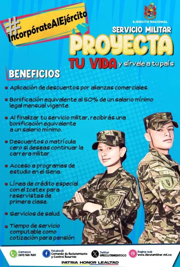 15.000 cupos para prestar servicio militar en el Ejército Nacional