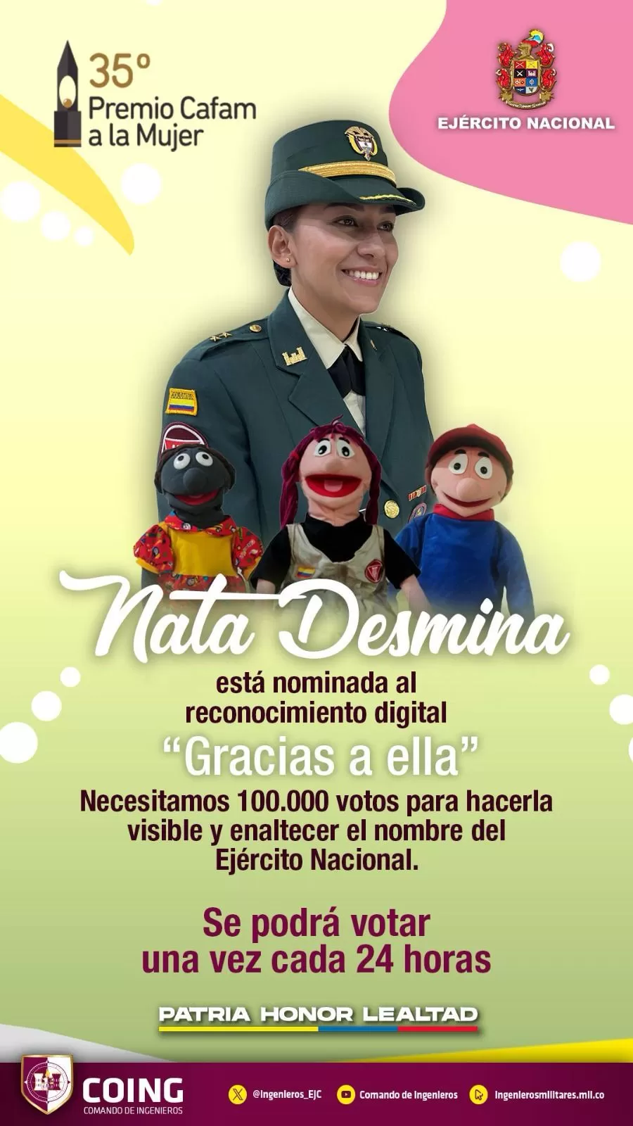 Vota por nuestra mujer militar nominada al premio #MujerCafam