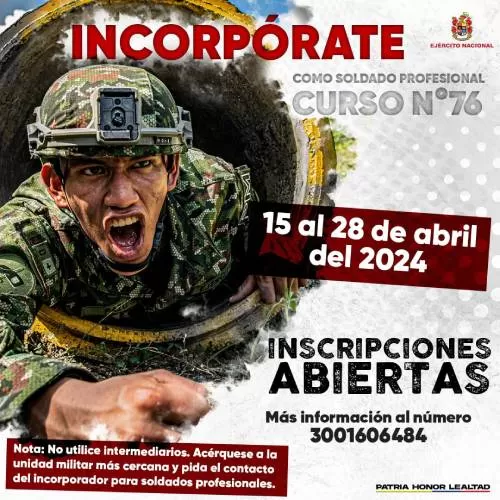 ¡Únete al Ejército Nacional! Incorporación de aspirantes para el Curso N.º 76 de la Escuela de Soldados Profesionales SL. Pedro Pascasio Martínez Rojas
