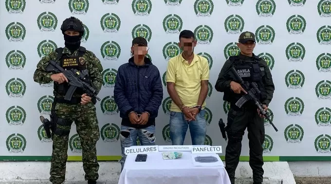 Capturados en flagrancia dos presuntos integrantes del grupo armado organizado residual Estructura 41, dedicados a la extorsión en la Provincia de Ocaña, Norte de Santander
