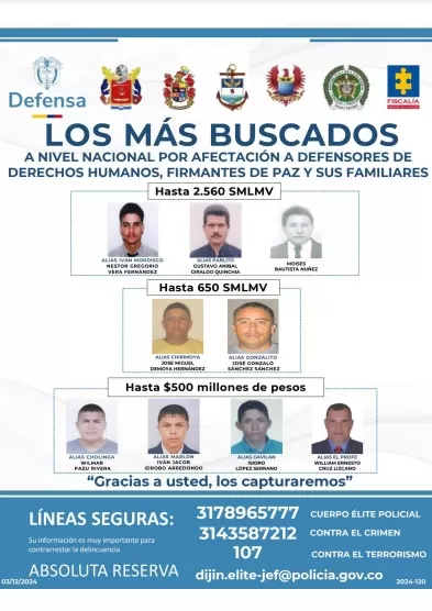 El Ministerio de Defensa y el Ejército Nacional intensifican la búsqueda de los criminales más peligrosos del país