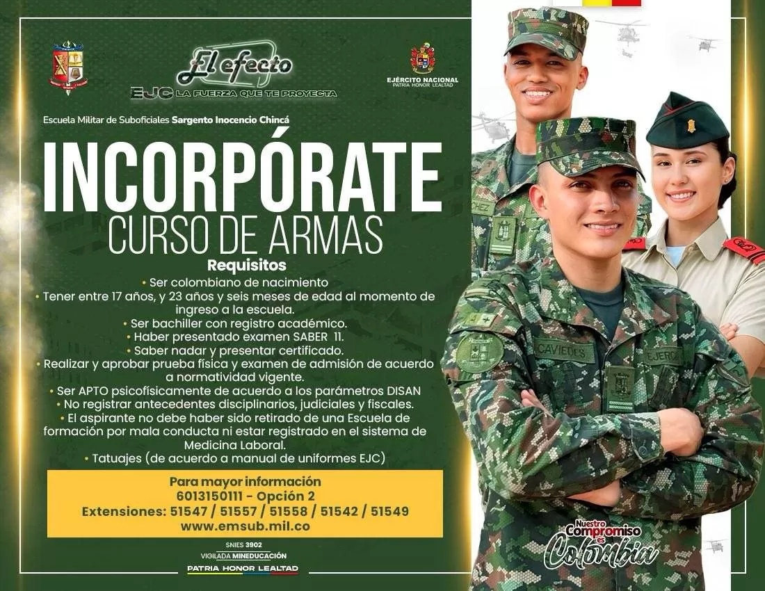 Incorpórate como suboficial del Ejército Nacional