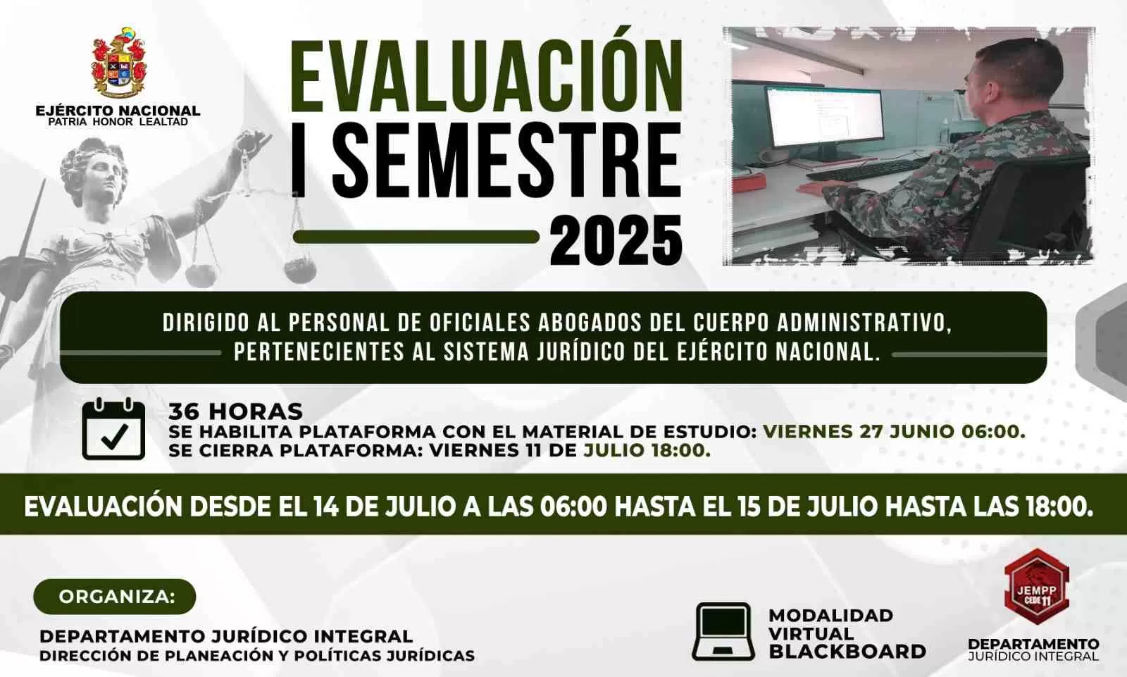 Convocatoria a evaluación para abogados militares del Cuerpo Administrativo