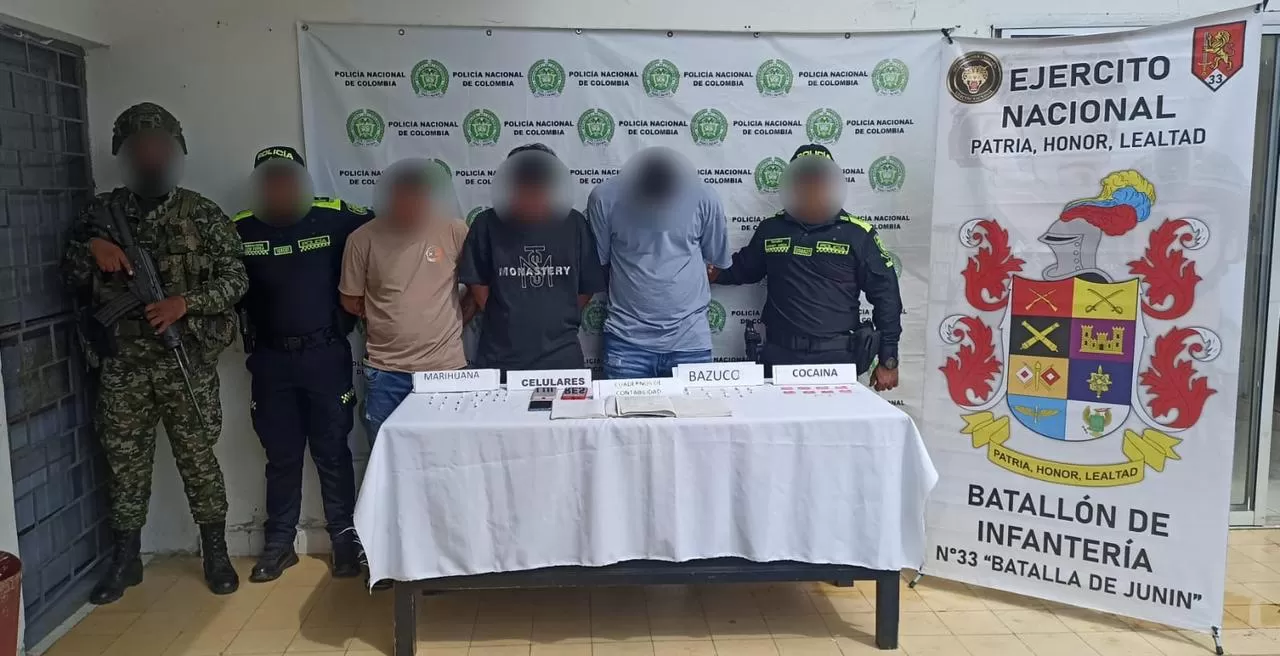 Ejército Nacional y Policía Nacional capturan en Córdoba a tres sujetos dedicados al tráfico de estupefacientes
