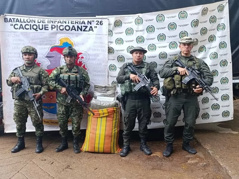 Ejército y Policía incautan 35 kilos de marihuana en el Huila durante operación de control territorial