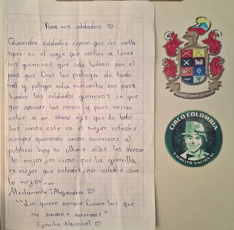 Una carta llena de inocencia y gratitud que conmovió a los soldados del Ejército Nacional en el departamento del Cesar