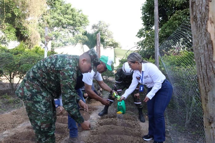 Ejército Nacional, Alcaldía de Lebrija y comunidades construyen huertas escolares  para el beneficio de más de 600 personas