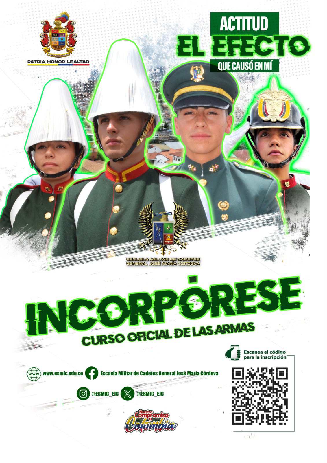 Incorpórese al curso de las armas, y dé el primer paso hacia una vida de liderazgo, honor y servicio a Colombia