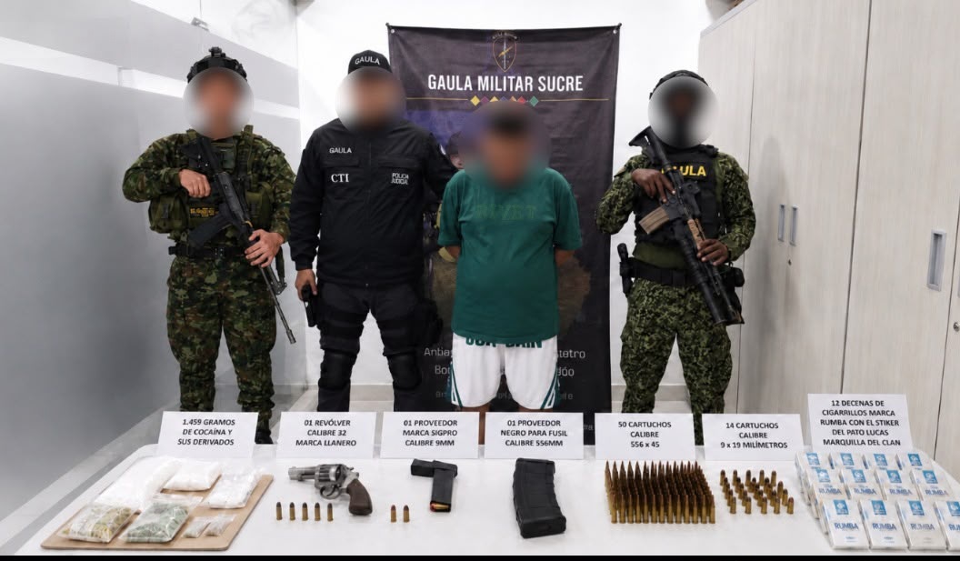 Autoridades capturaron a un presunto integrante del Cartel del Clan del Golfo e incautaron material de guerra y estupefacientes en Sincelejo, Sucre