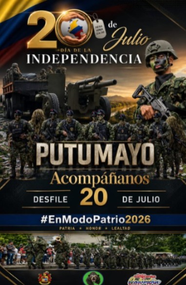 Ejército Nacional y Policía Nacional conmemoran los 216 años de la Independencia de Colombia con gran desfile militar y policial en Puerto Asís, Putumayo