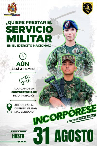 ¡Aún está a tiempo! El Ejército Nacional amplía hasta el 31 de agosto la convocatoria para prestar el servicio militar