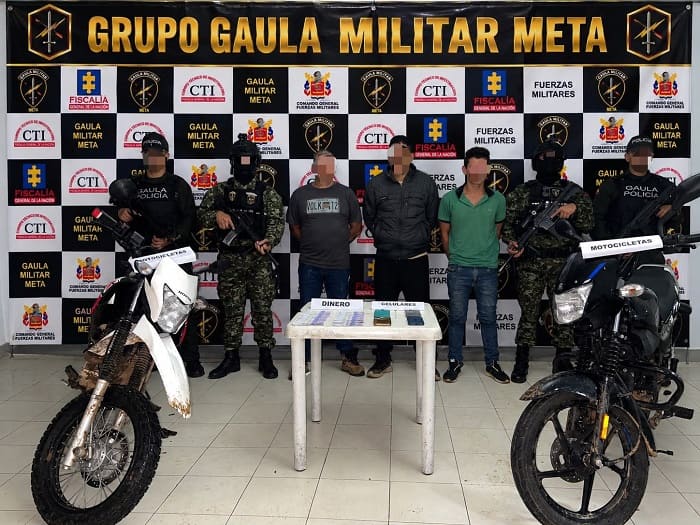 Ejército Nacional y Policía capturan en flagrancia a tres presuntos integrantes  del Clan del Golfo por extorsión en Barranca de Upía, Meta
